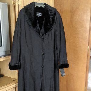 NEW Utex Design Vintage Black Maxi Coat Faux Fur Collar Cuffs Soft Lined